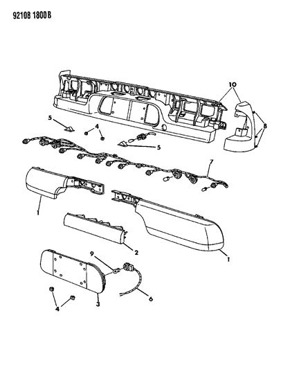 1992 Dodge Daytona Lamps & Wiring - Rear Diagram