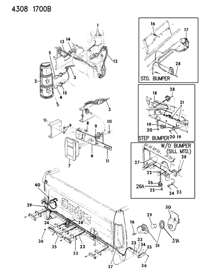 1984 Dodge W150 Lamps & Wiring (Rear End) Diagram