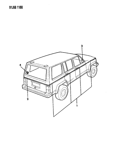 1992 Jeep Cherokee Decals, Exterior Diagram 4