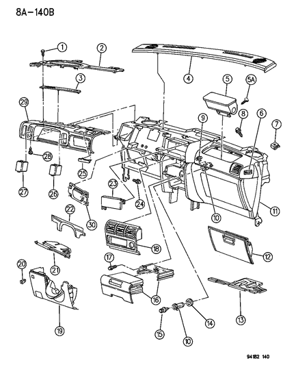 1995 Dodge Caravan Module Asm Instrument Panel PAB & Dep Diagram for LE58PB7