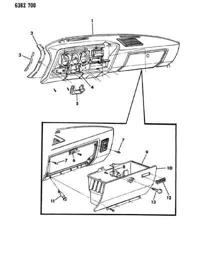 1986 Dodge Ramcharger Instrument Panel Panel & Glovebox Diagram