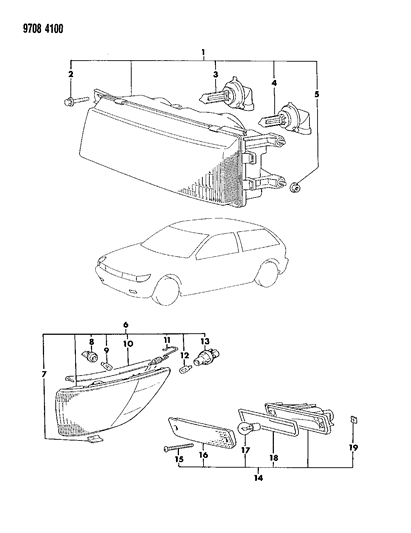 1989 Dodge Colt Lamps - Front Exterior Diagram