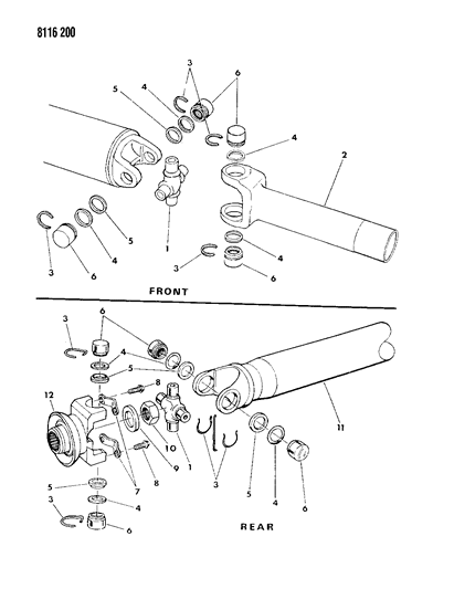 1988 Chrysler Fifth Avenue Propeller Shaft & Universal Joint Diagram