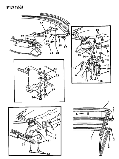 1991 Dodge Shadow Rail, Header And Latch Assembly Diagram