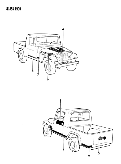 1984 Jeep Wrangler Decals, Exterior Diagram 15