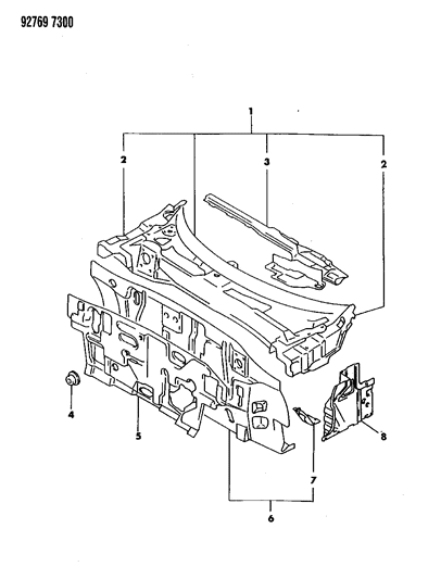 1992 Dodge Stealth Dash Panel & Insulator Diagram