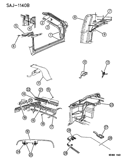 1995 Chrysler LeBaron Rail, Header And Latch Assembly Diagram