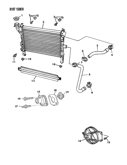 1988 Dodge Omni Radiator & Related Parts Diagram 2