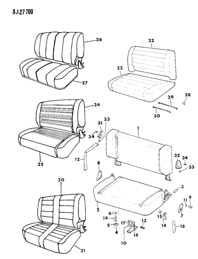 1989 Jeep Wrangler Covers & Frame With Pad Rear Seat Diagram