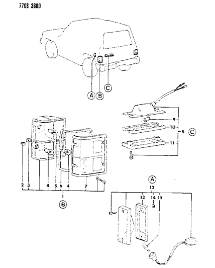 1988 Dodge Raider Lamps - Rear Exterior Diagram