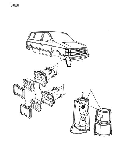 1985 Dodge Caravan Lamps - Front Diagram