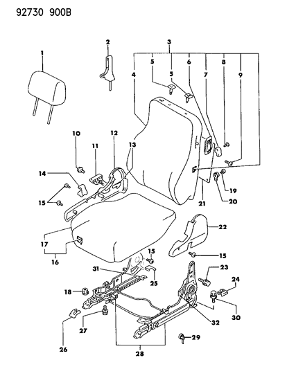 1993 Dodge Stealth Front Seat Right Diagram