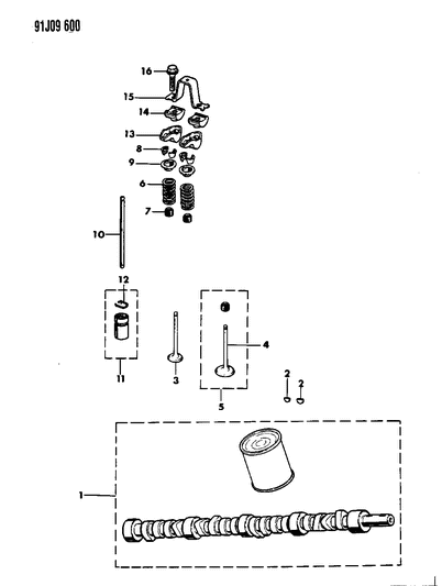 1991 Jeep Grand Wagoneer Camshaft & Valves Diagram