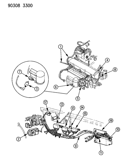 1993 Dodge D150 Wiring - Engine - Front End & Related Parts Diagram 2