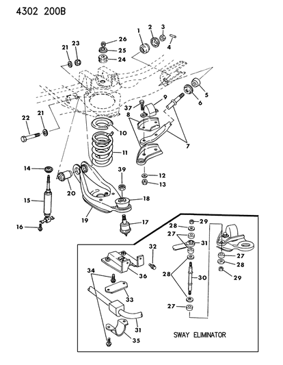 1985 Dodge Ram Van Suspension - Front Coil With Lower Control Arm & Sway Bar Diagram