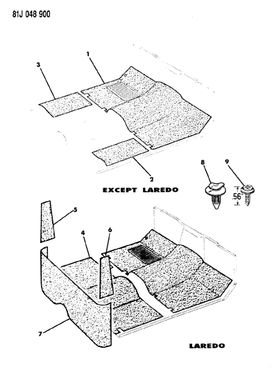 1986 Jeep Grand Wagoneer Carpets & Mats Diagram 1