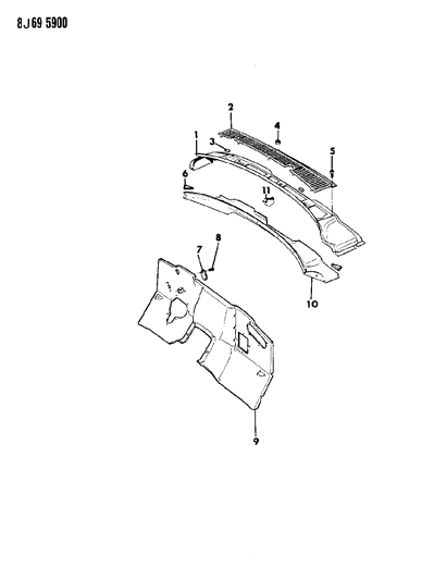 1990 Jeep Grand Wagoneer Panels - Cowl & Dash Diagram