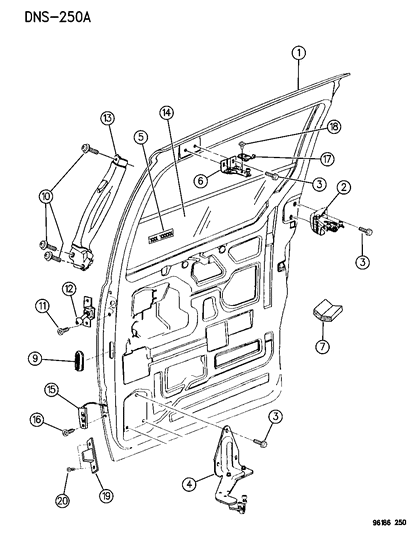 1996 Dodge Caravan Door, Sliding Shell, Glass And Controls Diagram