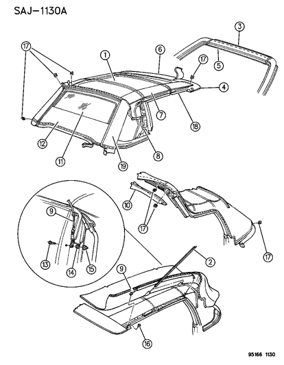 1995 Chrysler LeBaron WELTING-Assembly-F/TOP Header Diagram for GY34LW7