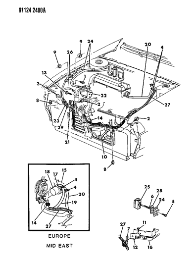 1991 Dodge Spirit Plumbing - A/C & Heater Diagram 1