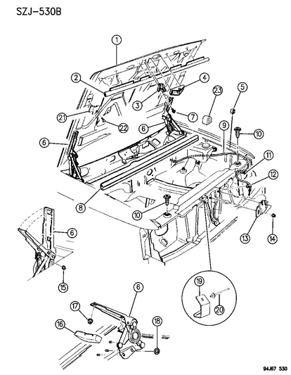 1995 Jeep Grand Cherokee Hood, Latch And Hinges Diagram