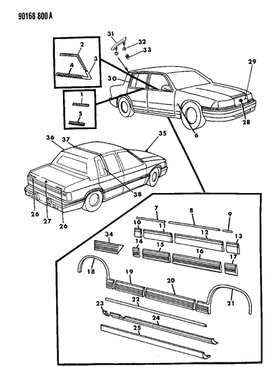 1990 Chrysler LeBaron Moulding Package, For Replacing All Bodyside Mouldings On C-P Built After 1/16/90 Diagram for 4637955