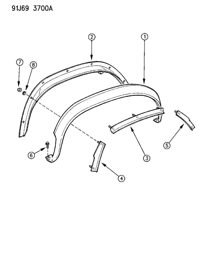 1991 Jeep Cherokee APPLIQUE Wheel Opening Rea Diagram for 5AG19JX8