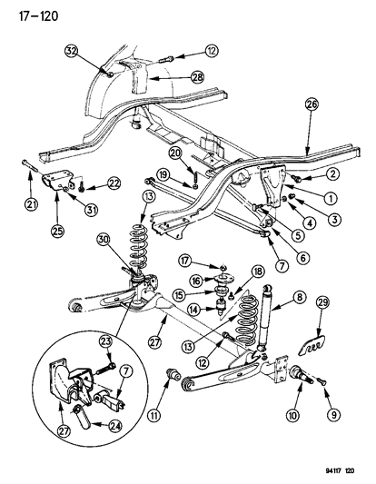 1994 Chrysler LeBaron Suspension - Rear Diagram