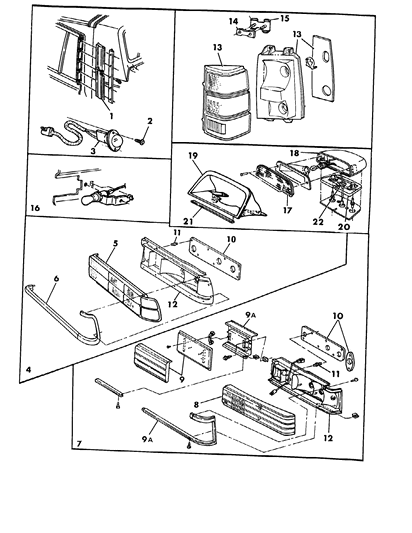 1986 Chrysler Town & Country Lamps & Wiring - Rear Diagram