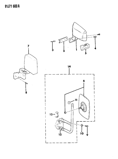 1991 Jeep Wrangler Mirror Assembly , Right Diagram for 55012571