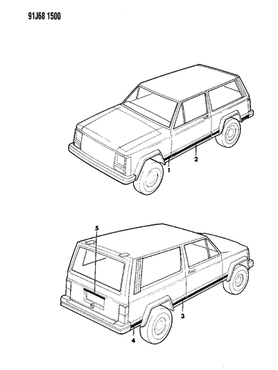 1993 Jeep Cherokee Moulding & Cladding, Exterior Diagram 1