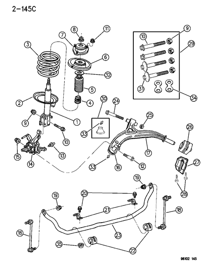 1996 Chrysler Town & Country Suspension - Front Diagram