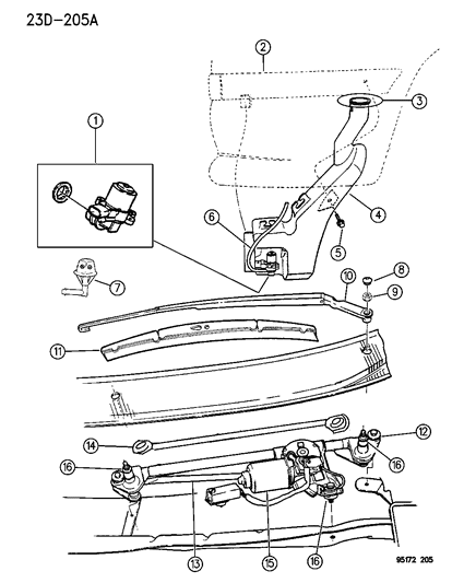 1995 Dodge Neon Windshield Wiper & Washer System Diagram