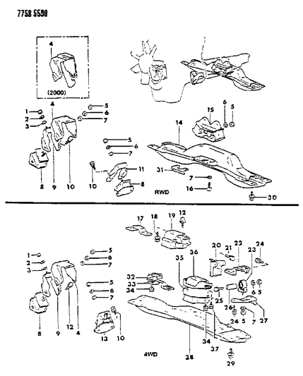 1987 Dodge Colt INSULATOR Engine Rear MOUN Diagram for MB309651