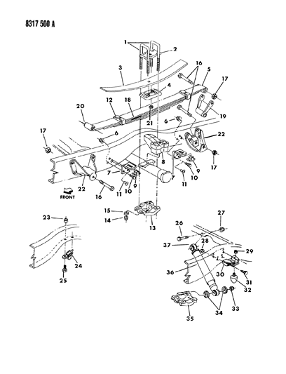 1988 Dodge D150 Suspension - Rear Leaf With Auxiliary & Shock Diagram 1