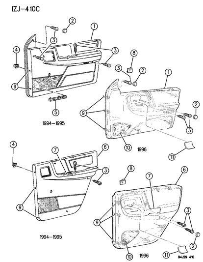 1996 Jeep Grand Cherokee Panel, Front Door Trim, (Includes Retaining Pins) Diagram for LD65RJ4
