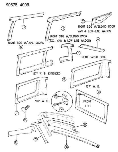 1992 Dodge Ram Van Panels - Trim Upper Diagram