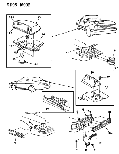 1991 Chrysler LeBaron Lamps & Wiring - Rear Diagram