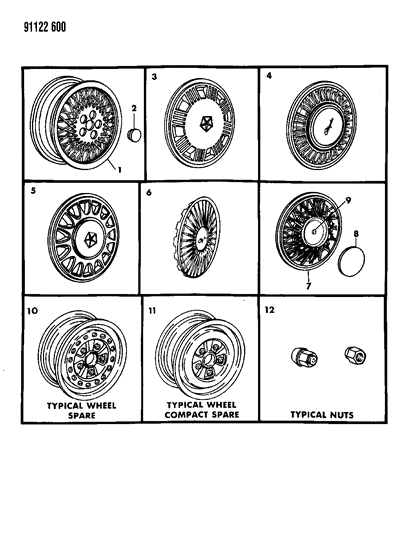 1991 Dodge Dynasty Wheels & Covers Diagram