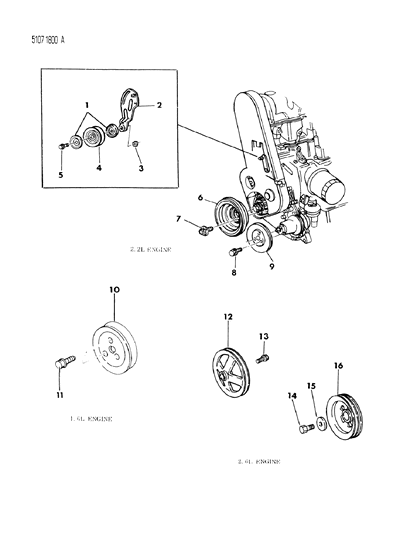 1985 Chrysler Town & Country Drive Pulleys Diagram 1