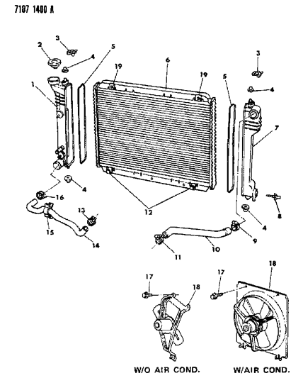 1987 Chrysler Town & Country Radiator & Related Parts Diagram