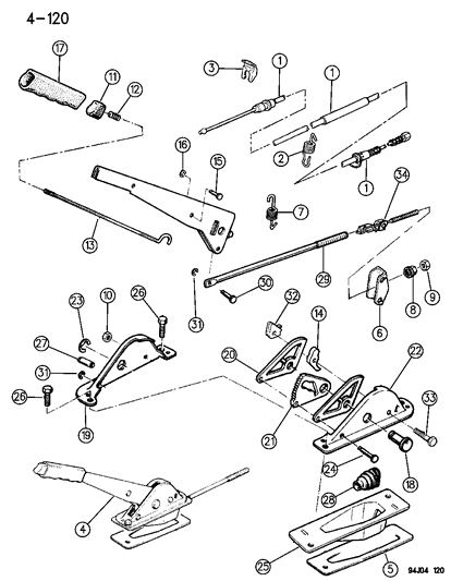 1996 Jeep Cherokee Lever Assembly & Cables Parking Brake Diagram