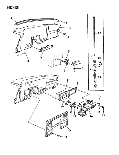 1989 Chrysler LeBaron Instrument Panel Bezels, Glovebox, Radio And Antenna Diagram