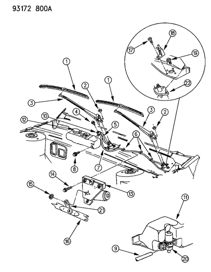 1993 Dodge Dynasty Windshield Wiper & Washer System Diagram