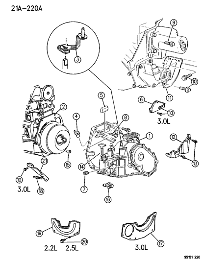 1995 Dodge Spirit Transaxle Mounting & Miscellaneous Parts Diagram 1