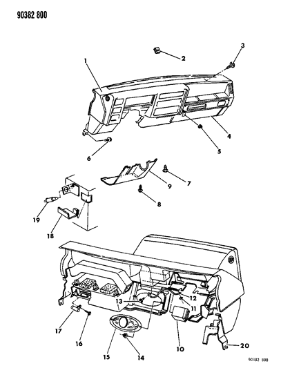 1992 Dodge Dakota Instrument Panel Glove Box - Panel - Speaker Diagram