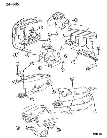 1993 Chrysler Concorde Air Distribution Ducts Diagram