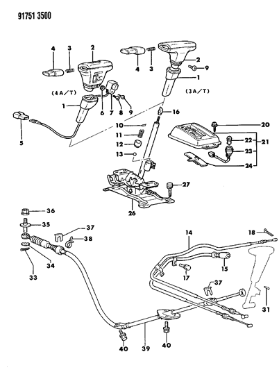 1991 Dodge Colt Controls, Floor Shift Diagram