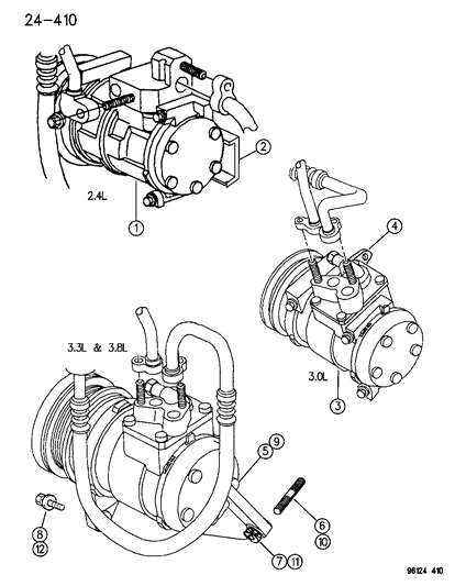 1996 Chrysler Town & Country Compressor & Mounting Brackets Diagram