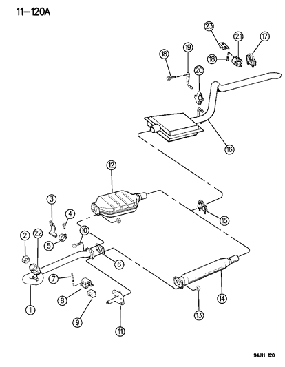 1994 Jeep Cherokee Tail Pipe Assembly With Hanger Diagram for 52019137